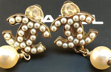 chanel earrings with pearl drop|silver chanel clip on earrings.